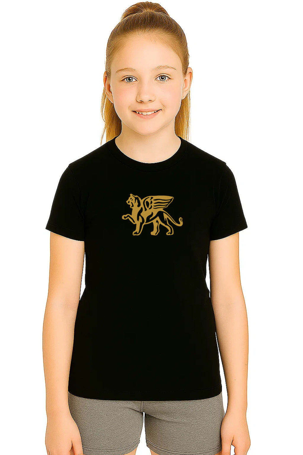 Girls Gold Lion Comfort Tee Loriet Activewear