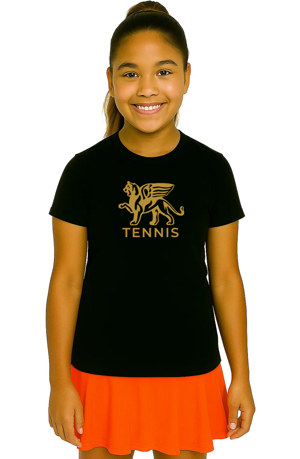 Girls Gold Lion Tennis Tee Loriet Activewear