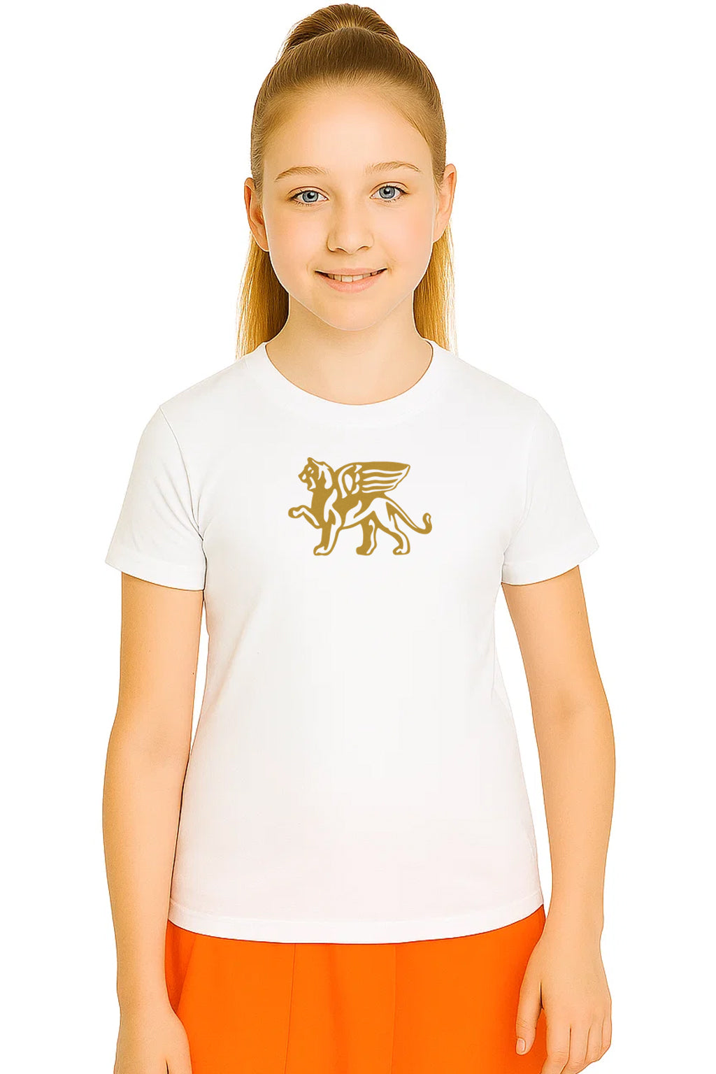 Girls Gold Lion Comfort Tee Loriet Activewear